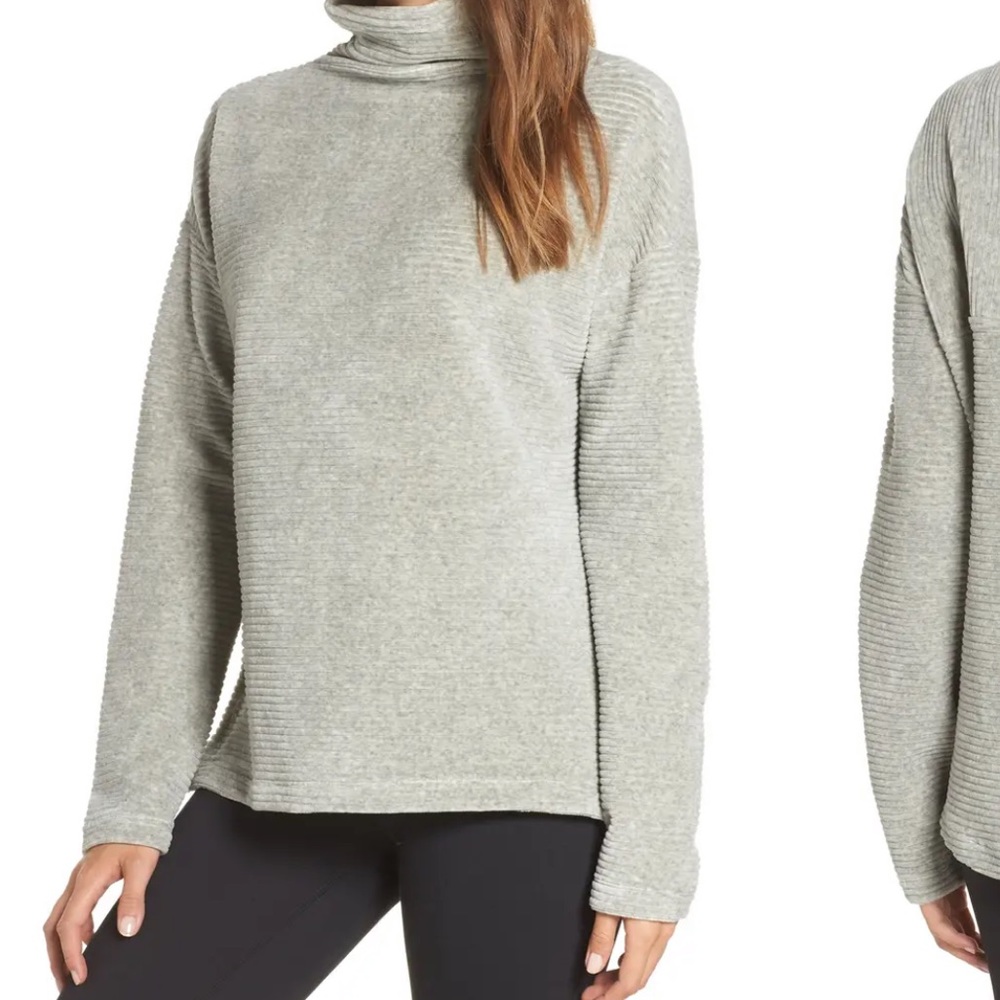 Zella bright side pullover soft ribbed velour grey
